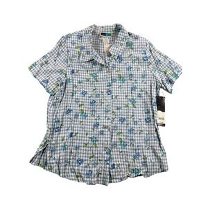 NWT Vtg Jessica Stevens Women's 1X‎ Blue Gingham Floral Shirt Top 90s Made USA
